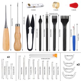 Riddur 46 Pieces Leather Sewing Kit, Leather Sewing Tool Set with 4mm Lacing Chisel, Waxed Thread and Large Eye Sewing Needles for Leather Craft Projects, DIY Sewing