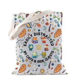 TSOTMO DD Game Merch DD Cat Tote Bag for Game Lovers DM Masters Gift Cat Dice D20 (SIDE QUESTS)