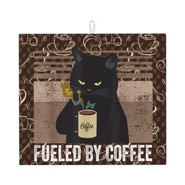 Vintage Cat Dish Drying Mat for Kitchen Counter Retro Coffee Dish Drainer Rack Mats 18x24 Inches Absorbent Reversible Decorative Drying Pad
