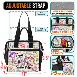 84hoods Large Lunch Bag for Women. Christian Faith Religious Gift. Insulated Lunch Box for Work Office Travel Picnic with Adjustable Strap. I am Loved.