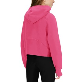 Girls' Hoodies Sweatshirts Half Zipper Pullover Crop Tops for Teen Girls Long Sleeve Sweater Thumb Hole Rose Red