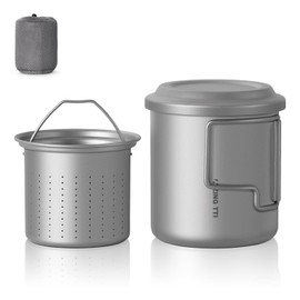 ZING TII Titanium Camping Cup with Tea Infuser - Lightweight 15oz Travel Mug with Handle & Lid, Durable Backpacking Cookware for Outdoor Adventures, Tea Brewing Cup for Hiking/Camping (450ml)