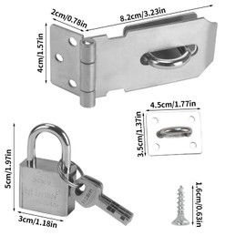 Zythrem 3Inch Door Latch Hasp with Door Padlock and Screw Stainless Steel Door Lock with 2 Keys Heavy Duty Hasp and Staple with Padlock Waterproof Shed Door Lock for Bedroom Garden Gate Cabinet Silver