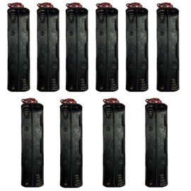 TrendBox Pack of 10pcs For 8xAA (4x2) Battery 12V LR6 UM3 Column Black Plastic Storage Case Holder Clip Type with 6" Two Wire 22AWG Spring Lead Flat Tip Container DIY