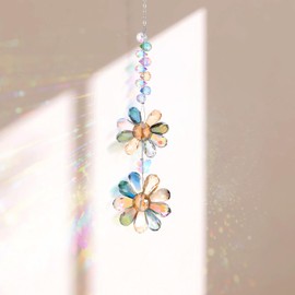 Suncatcher Window Sun Catchers, Flower Sun Catcher Crystals, Window Rainbow Maker Crystal Hanging Decor for Home Patio Indoor Outdoor Garden Kitchen Window Curtains Decor (Dark Multicolor)