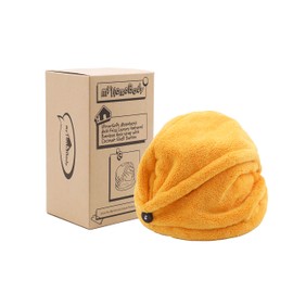 myHomeBody Anti-Frizz Quick Drying Turban Hair Towel Ultra Soft Quick Drying Absorbent Bamboo Fiber Coconut Button Hair Towel - Mango