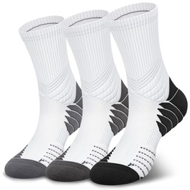 Hylaea Compression Running Socks for Men, Coolmax Anti-Blister Cushion Crew Socks for Athletic Basketball Tennis, Moisture Wicking & Seamless, Elite Light grey Dark grey Black X-Large