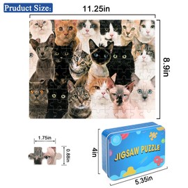 LELEMON 100 Pieces Cute Cats Jigsaw Puzzle for Kids Ages 4-8 Multicolor Cats Puzzles in a Metal Box Children Girls Boys Learning Educational Puzzles Toys