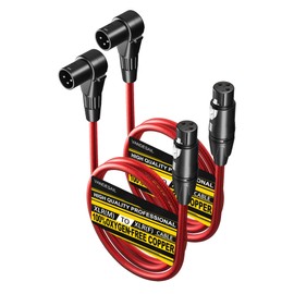 VANDESAIL XLR Cables 3ft Feet Right Angle XLR 2 Pack Male to Straight Female Mic Cord 3 Pin XLR Microphone Cable for Speakers Audio Interface Pro Camcorders DSLR Video Cameras Recording Red