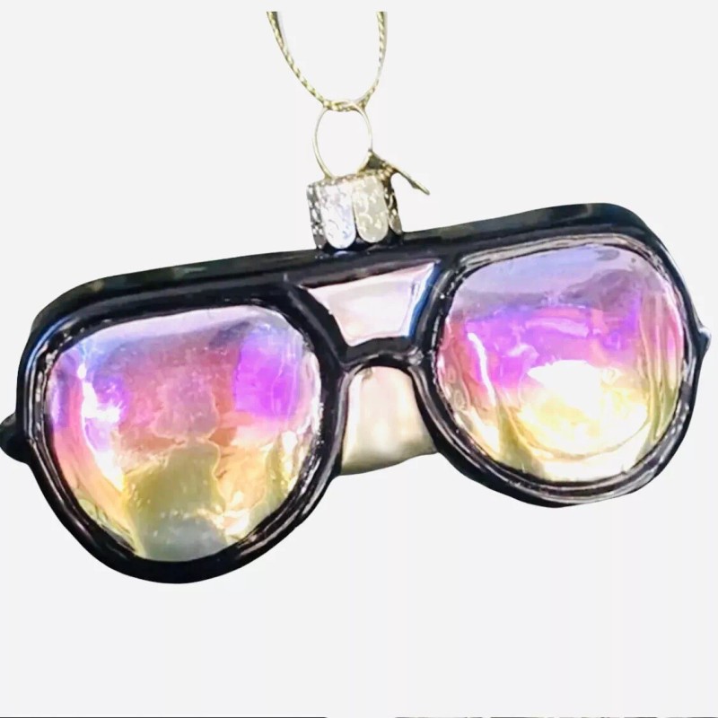 Rainbow Sunglasses Glass Ornament - Black Rainbow Retro Cool Fashion