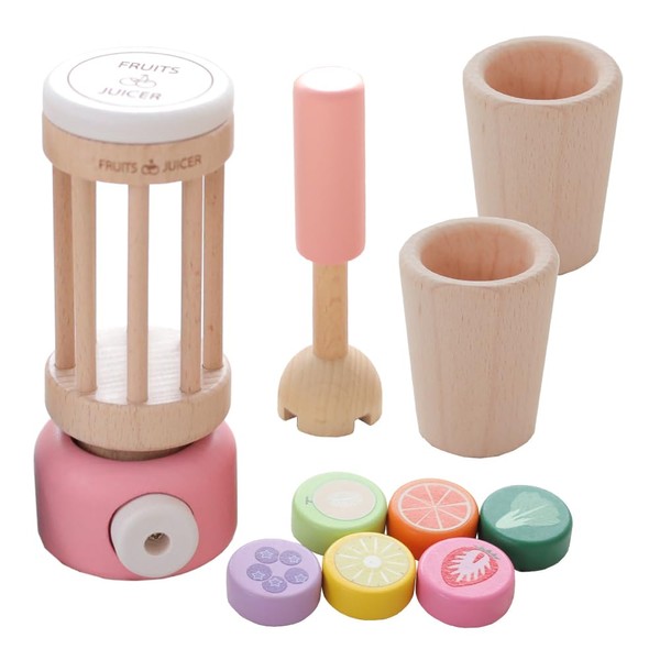 Wooden Toy Daiwa Juicer Mixer Set (Pink) Pretend Play Play