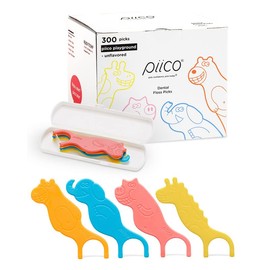 Piico Unflavored Kids Floss - No Fluoride Dual Line Dental Floss Picks - Fun Oral Care in Colorful Floss Sticks Design - Flossers Prevent Tooth Decay & Gum Disease - 300 Playground Zoo & Travel Case