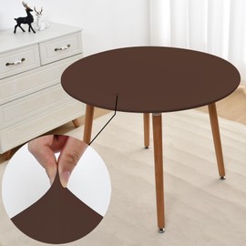 Mulilai Brown Spandex Round Tablecloth 48 Inch with Elastic Kitchen Dining Stretch Table Cover Wrinkle Free Non Slip Fitted Table Cloth Washable for Patio Decor Picnic Party