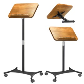 NAMON Rolling 2-in-1 Dual-use Floor & Desktop Book Stand, 100% Solid Wood, Height Adjustable from 16.5" to 51", with 4 Lockable Casters & Page Clip for Cookbooks, Sheet Music (with a T-Shaped)