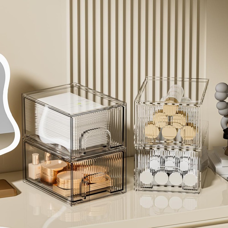 ZHIAI 4 Pack Clear Stackable Storage Drawer, Acrylic Drawer, Cosmetic