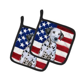 Caroline's Treasures BB9708PTHD Dalmatian Puppy Patriotic Pair of Pot Holders Kitchen Heat Resistant Pot Holders Sets Oven Hot Pads for Cooking Baking BBQ, 7 1/2 x 7 1/2