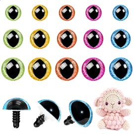 MUCUNNIA 120pcs 12-18mm Glitter Cat Safety Eyes for Crocheting with Washers Crochet Safety Eyes for Amigurumi Craft Safety Eyes for Crochet Animals Doll Eyes for DIY Christmas Decorations 5 Colors
