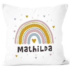SpecialMe® Children's Cushion Cover Rainbow with Name Heart Name Name Cushion Children Baby Girls White 40 cm x 40 cm