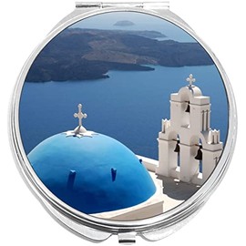 NewCharms Santorini Greece Compact with Mirrors - Perfect Pocket and Purse Size Folding Mirror for Applying Make Up Anywhere
