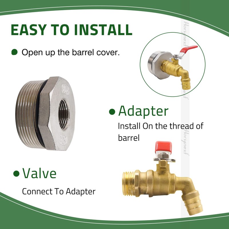 Rain Barrel Spigot Kit, 2 in Fine-Thread Adapter, Brass Valve