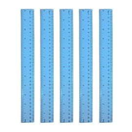 DIAO79NI 5 Pieces Transparent Blue Plastic Ruler, 12 inch (30cm) Ruler, Pack of 5, Clear Ruler, Plastic Ruler, Rulers for Kids, Measuring Tools, Ruler Set, Ruler inches and Centimeters (Blue)