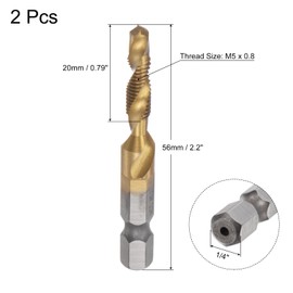 sourcing map 2 Pieces Combined Drill and Tap Titanium Coated High Speed Steel Spiral Groove Replacement Drilling Tool M5 x 0.8