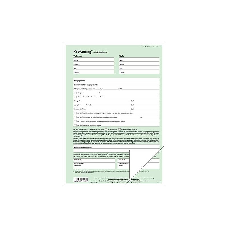 Sigel KV420 Purchase Agreement (Common) DIN A4 Pack of 25