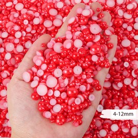 Flatback Pearls for Crafting 3000PCS Mixed Sizes 4/5/6/8/10/12mm Half Pearls for Crafts Faux Red Half Round Flat Back Pearl Beads for Nail Face Art Tumbler Clothes Shoes Mugs Crocs Wedding Decoration