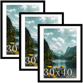 Picrit 30x40 Picture Frame 3 Pack, Black Poster Frame, Display Poster 24 x 36 with Mat or 30 x 40 Without Mat for Horizontal or Vertical Wall Mounting