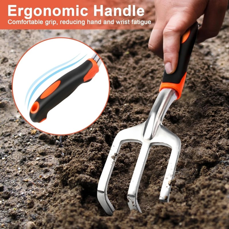 MECHEER Hand Rake Garden Tool, Heavy Duty Hand Cultivators for