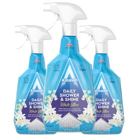 Astonish Daily Shower Shine White Lilies Cleaning Spray 3 Pack - No Scrub After Shower Spray Foam Prevents Watermarks & Limescale Buildup - Cruelty-Free Household Cleaning Products,750ml Spray Bottles