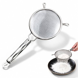 Double-Layer Fine Mesh Strainer, 4.7 Inch Stainless Steel Double Ear Sieve, Kitchen Metal Strainer for Baking Powder Sifting, Straining Soup Sauce Stock Draining