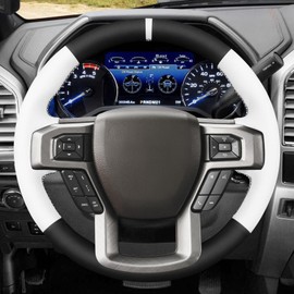MEWANT Hand Sewn Steering Wheel Cover Wrap for Ford F-150 F150 2015-2020 / F-250 F250 2017-2022 / F-350 F350 2017-2022 / F-450 F450 2017-2022 / Expedition 2018-2021