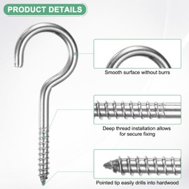 M METERXITY 4-Pack Hooks Screw, M5 304 Stainless Steel Heavy Self Tapping Eye Bolts Pins for Wood Furniture/Hanging Artwork/Securing Cables Wire, Ceiling Hooks [Silver]