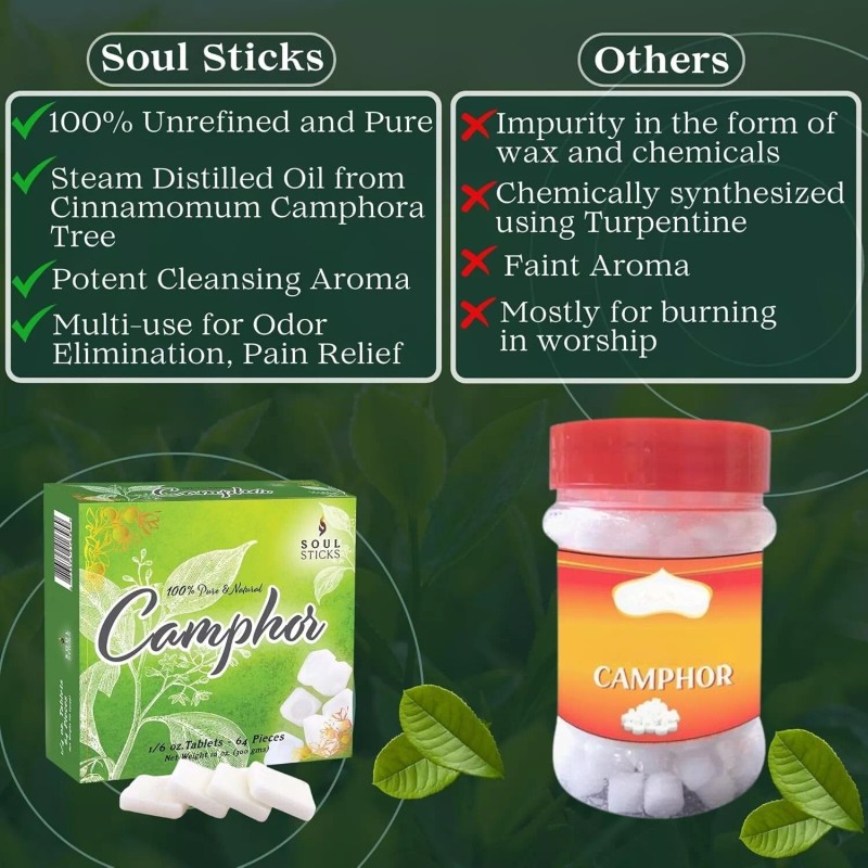 SOUL STICKS Natural Camphor Blocks Pure Camphor Tablets for Aromatherapy