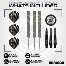 WINMAU – Michael Van Gerwen MvG - EvoX 22.5g Professional Darts Set with Dart Flights and Stems (Shafts)