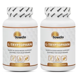 Sowelo L-Tryptophan - 500mg I Gemüsekapseln | Aus pflanzlicher Fermentation I Produktion von Wohlbefinden I Ohne unerwünschte Zusätze I 120 Vegane Kapseln (2-Pack)