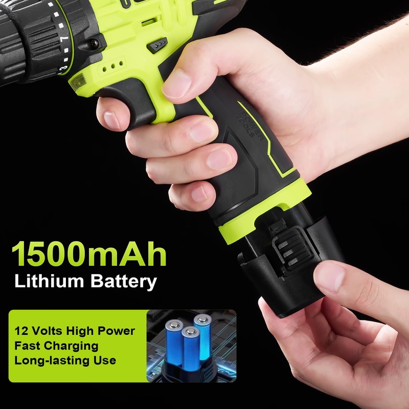 POWKITS Cordless Drill Tool Set: 12V Power Drill Tool Kit