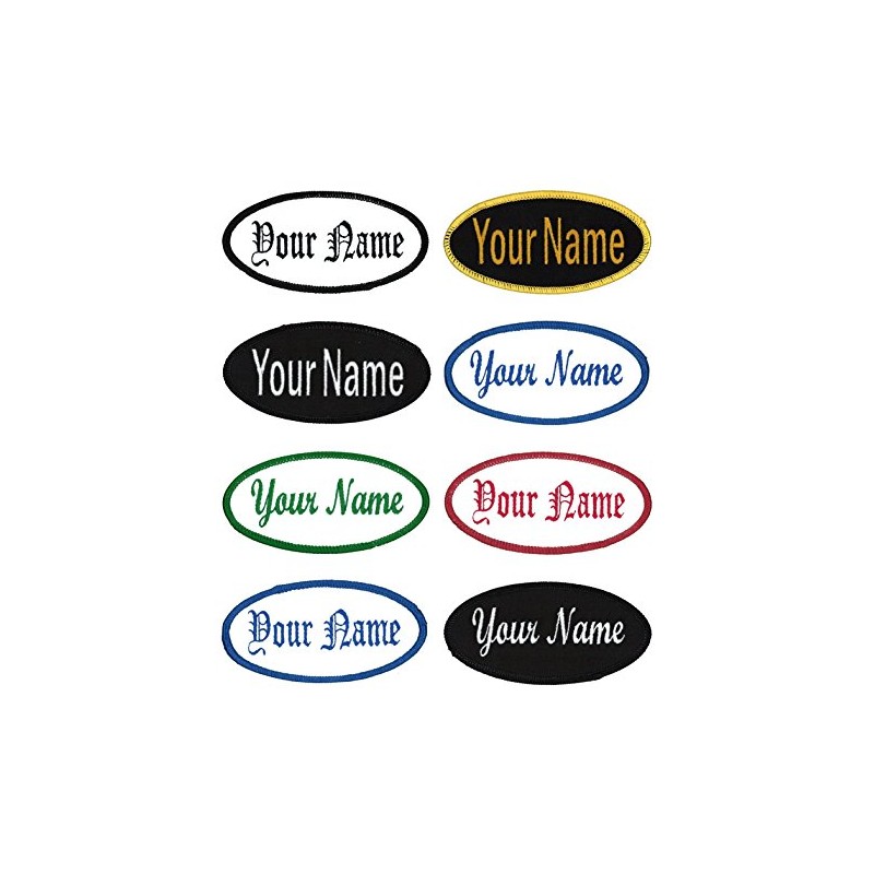 Oval Name Patch Uniform Work Shirt Custom Embroidery, Black/White Border