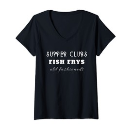 Womens Midwest - Supper Clubs, Fish Fry's, & Old Fashioneds V-Neck T-Shirt