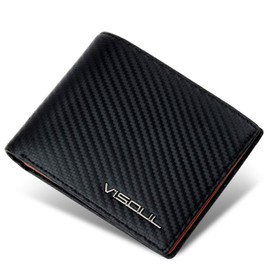 VISOUL Men's Bi-fold Wallet, Genuine Leather, Card Coin Purse, Photo Pocket, License Holder, Cowhide Leather, carbon leather black.brown
