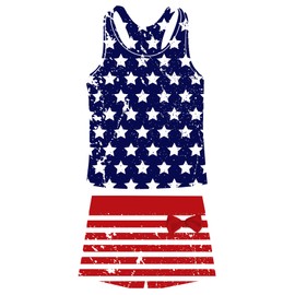 Belovecol Girls 2 Piece Swimsuits 4th of July Size 10-11 Kids Patriotic American Flag Boyshort Tankini Bathing Suits Fashion Stars Stripe Print Sleeveless Swimwear Beachwear,little kid