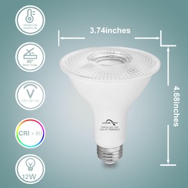 LumStory PAR30 LED Bulb 3000K Warm White Flood Light Long Neck Dimmable 12W E26 40 Degree Spotlight 75W Halogen Replacement for Indoor Outdoor Lighting Recessed Can 6-Pack