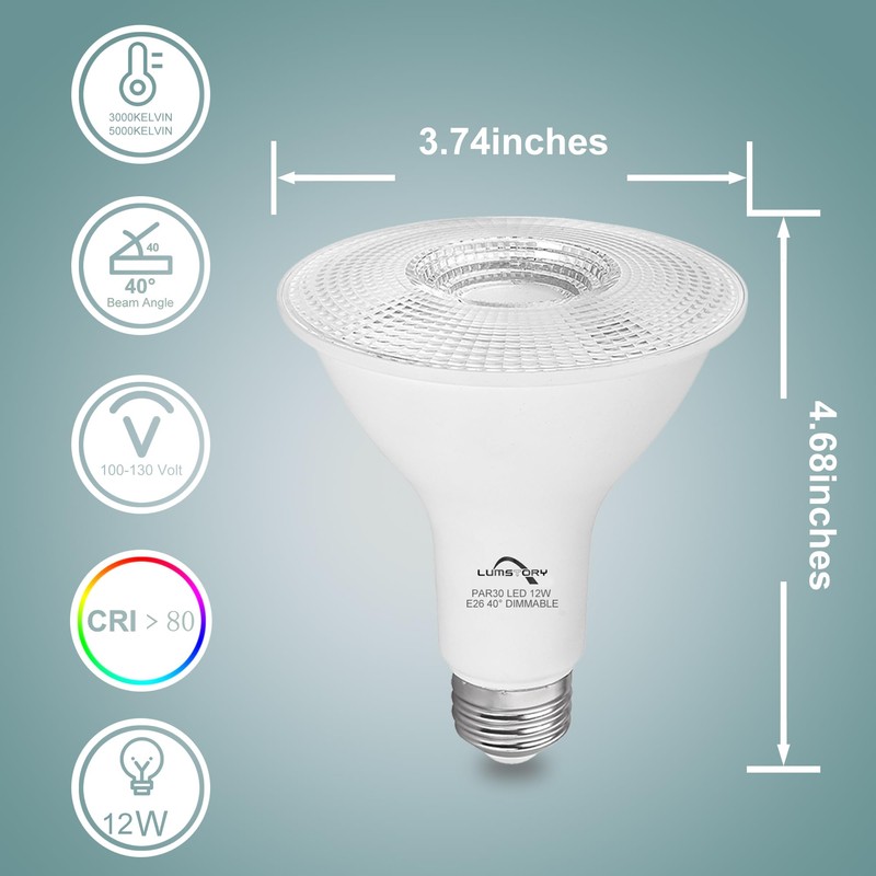 LumStory PAR30 LED Bulb 3000K Warm White Flood Light Long