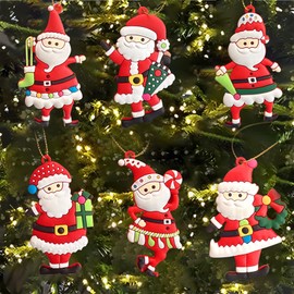 6pcs Christmas Ornaments Cute Santa Claus Xmas Tree Decorations Santa Plastic Figurines Ornaments with Red Santa Claus for Christmas Tree Hanging Party Ornaments DIY Decor 3 Inch Tall