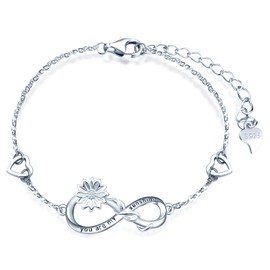 INFINIONLY Fashion Women Girls Sunflower Necklaces Bracelets and Earrings Elegant 925 Silver Jewellery Sets with Zirconia Infinity Symbol Necklaces Pendant Bracelet Stud Earrings Silver, Silver, Cubic