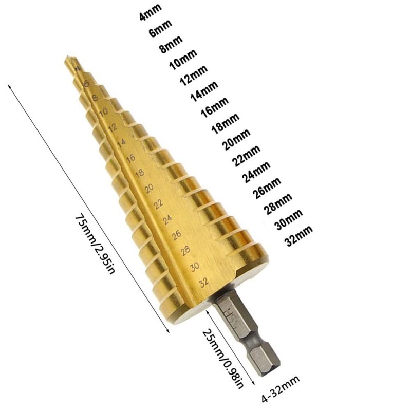 Shallho 1/4 Inch Hexagon Shank 4-32 mm Titanium Coated Spiral