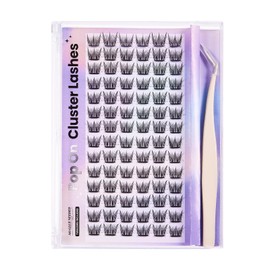 FYB Self-Adhesive Eyelashes Kit, Press On False Eyelashes, Pre-Glued False Eyelashes,Segmented,No Glue,No Makeup Removal,DIY Eyelash Extension Kit for Beginners,with Tweezers (TS04, 84 Pcs)