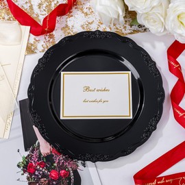 DaYammi 36PCS Black Plastic Plates, Heavy Duty Black Disposable Plates Premium 10inch Dinner Plates Hard Plastic Plates Disposable for Party and Wedding