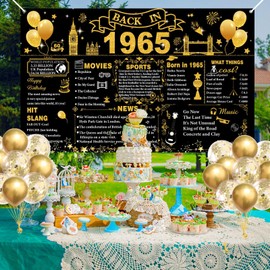 60th Birthday Decorations Banner Black Gold with 10pcs Balloons, Large Black Back in 1965 Poster UK Backdrop Banner Birthday Decorations, Anniversary Class Reunion Home Decor for Men Women